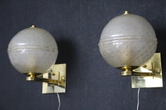 Pair of Sconces in Golden Pulegoso Murano Glass in Barovier Style, Wall Lights