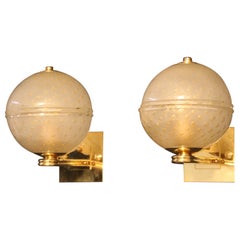 Pair of Sconces in Golden Pulegoso Murano Glass in Barovier Style, Wall Lights