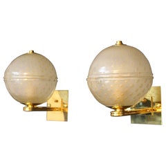 Coppia di applique in vetro di Murano Pulegoso dorato in stile Barovier, Luci da parete