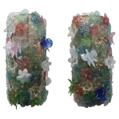 Pair of Sconces in Green, Blue, Yellow, Red and White Murano Glass for Seguso