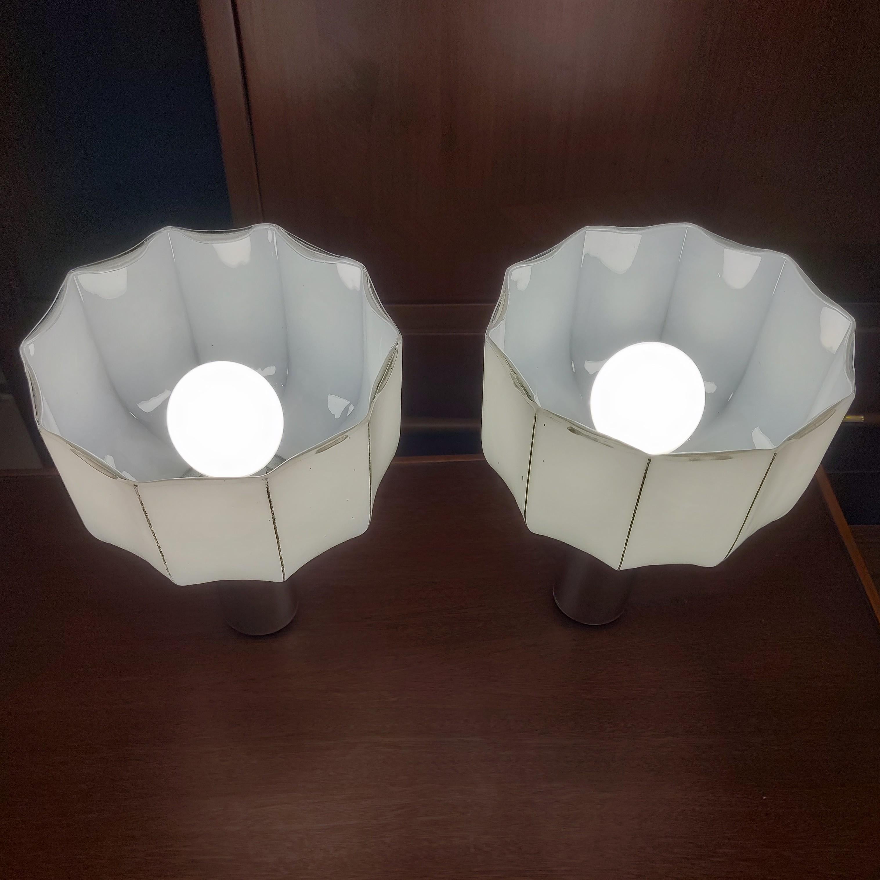 Opaline Glass Pair of Sconces in Opaline and Chrome Art Deco  For Sale