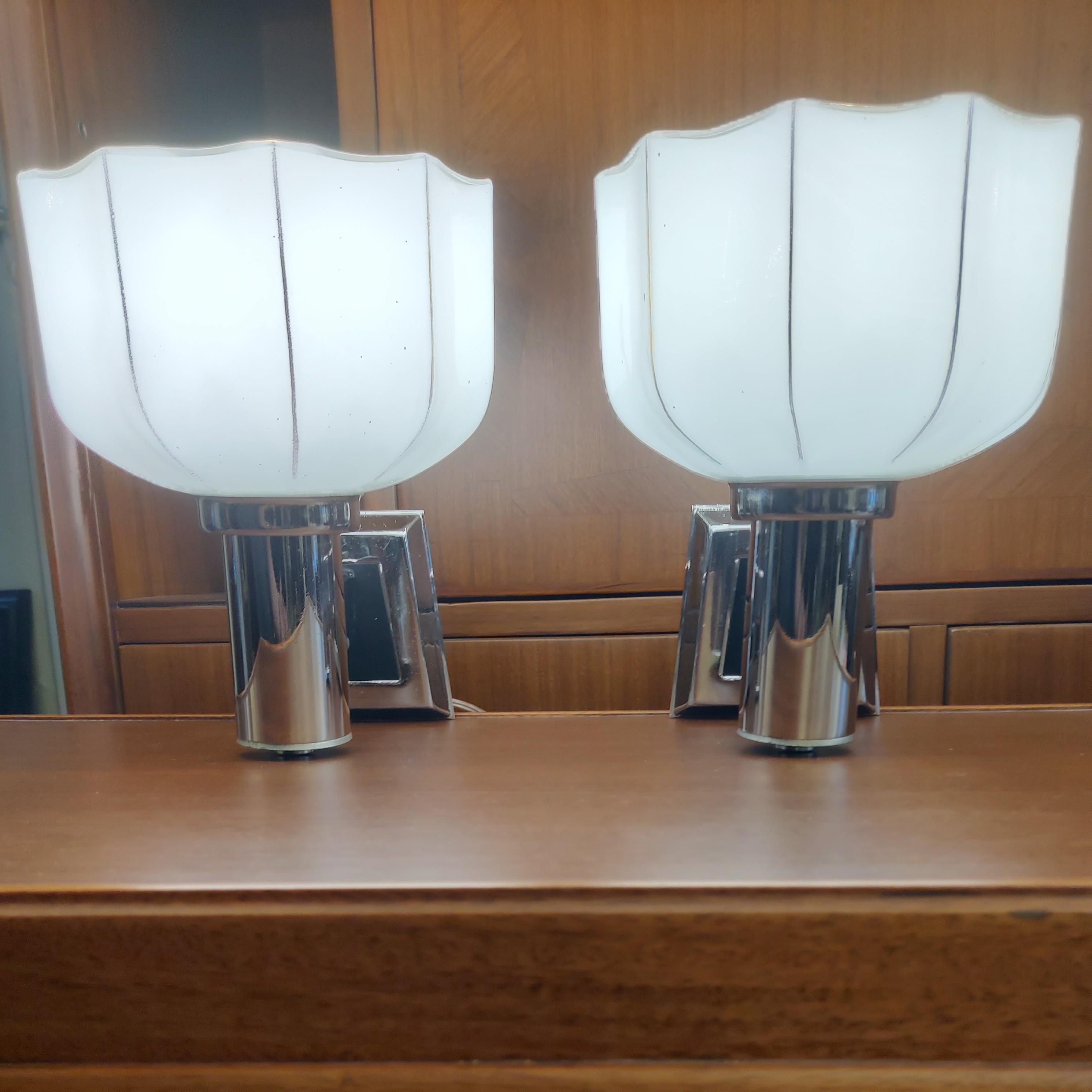 Pair of Sconces in Opaline and Chrome Art Deco  For Sale 1