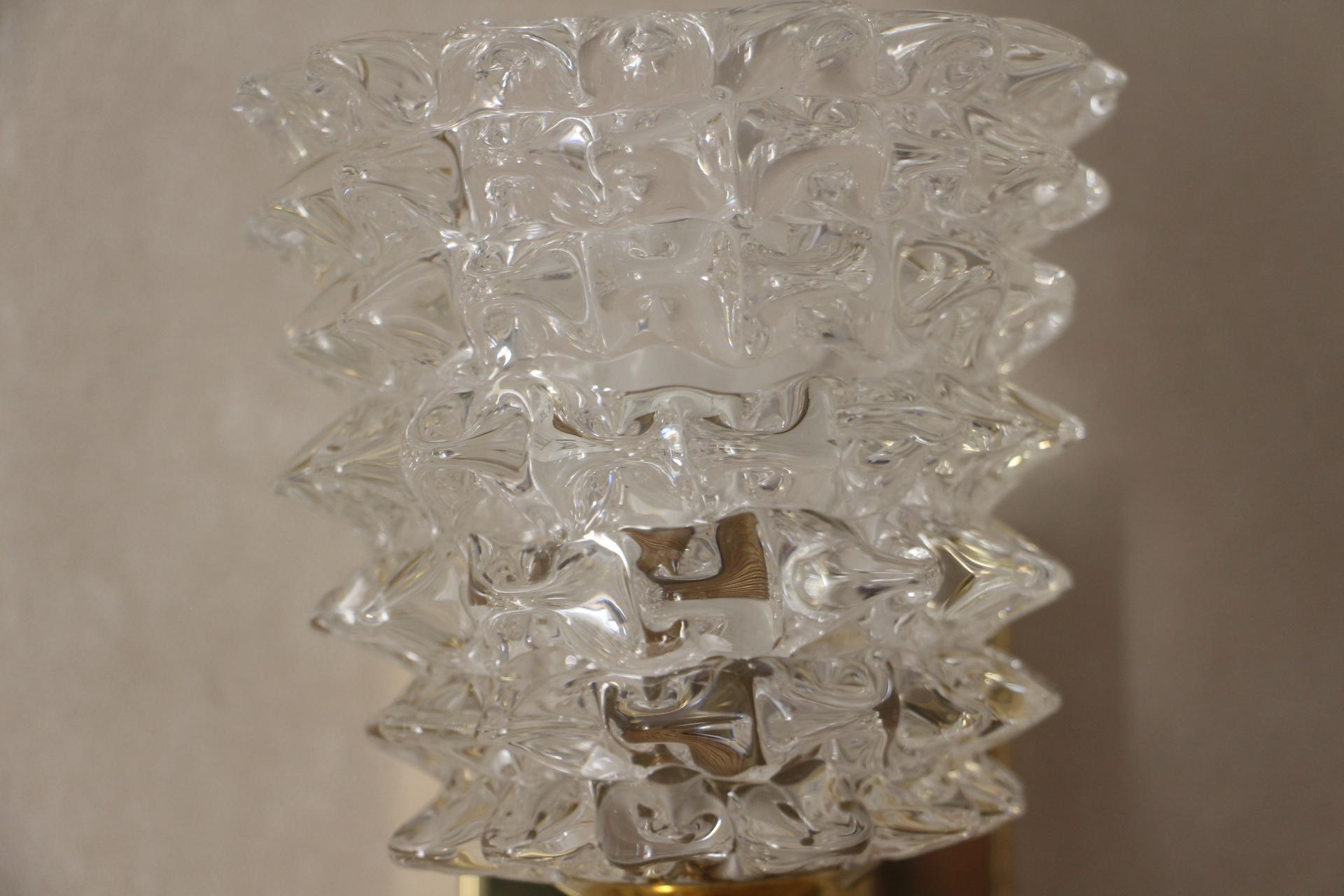 Pair of Sconces in Rostrato Murano Glass by Barovier, Clear Glass Wall Lights For Sale 2