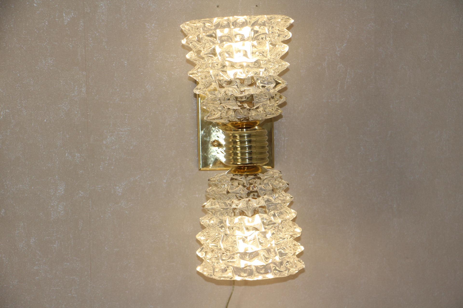 Pair of Sconces in Rostrato Murano Glass by Barovier, Clear Glass Wall Lights For Sale 6