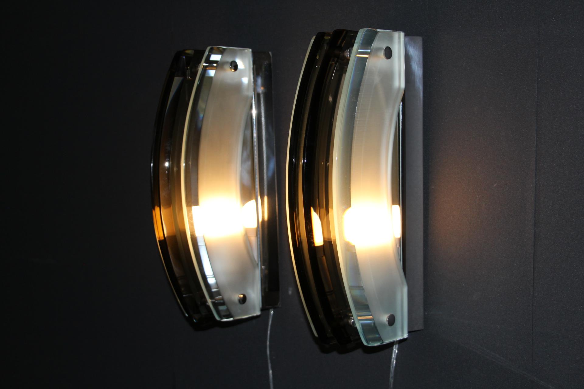 Pair of Sconces in Smoked and Light Green Glass in the Style of Max Ingrand For Sale 4