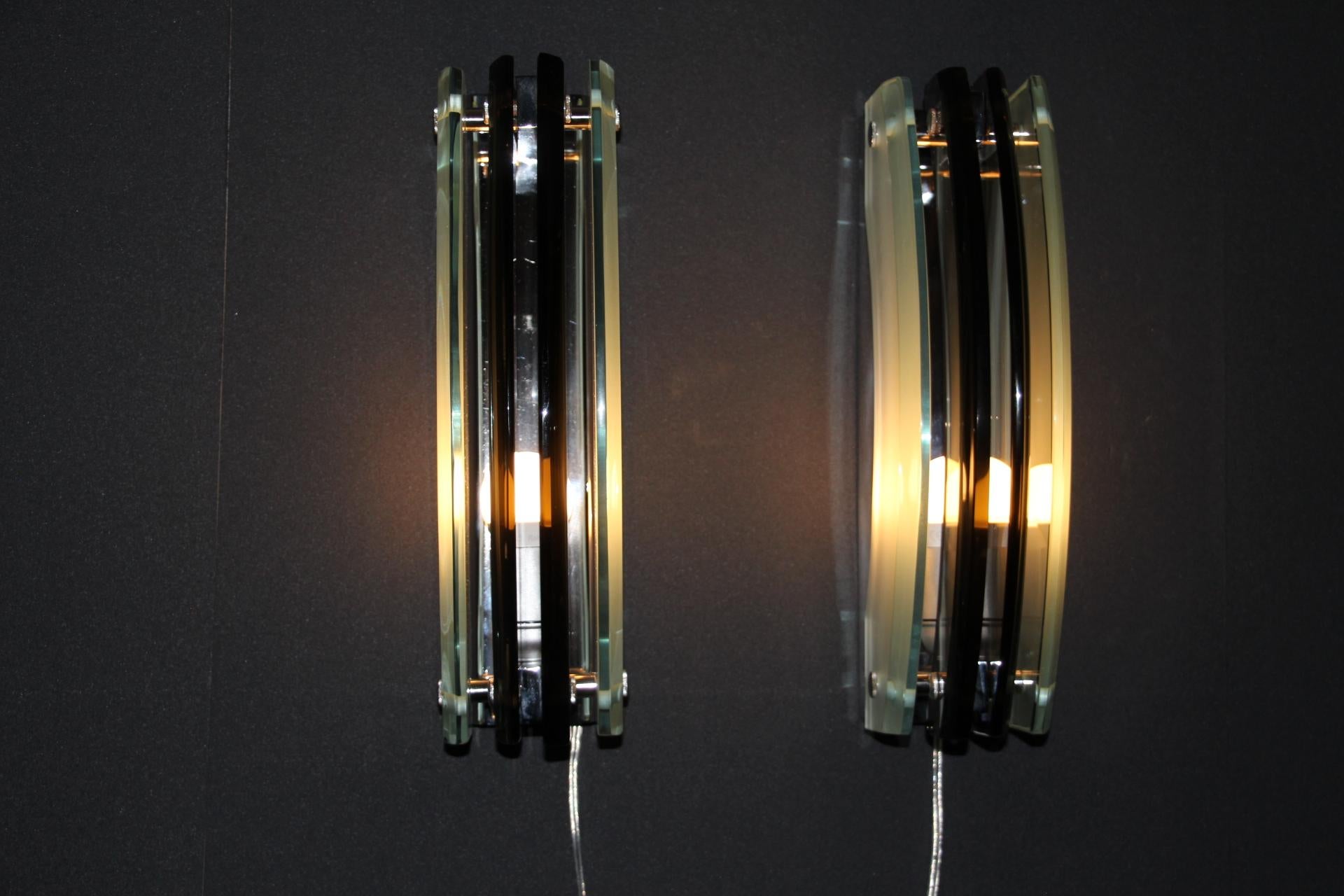 Pair of Sconces in Smoked and Light Green Glass in the Style of Max Ingrand For Sale 5