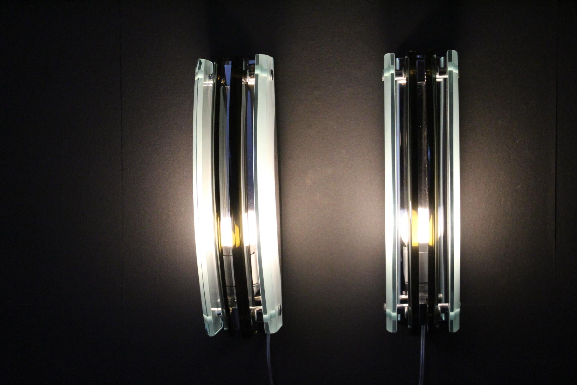 Pair of Sconces in Smoked and Light Green Glass in the Style of Max Ingrand For Sale 2