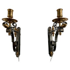 Pair of sconces in steel and bronze
