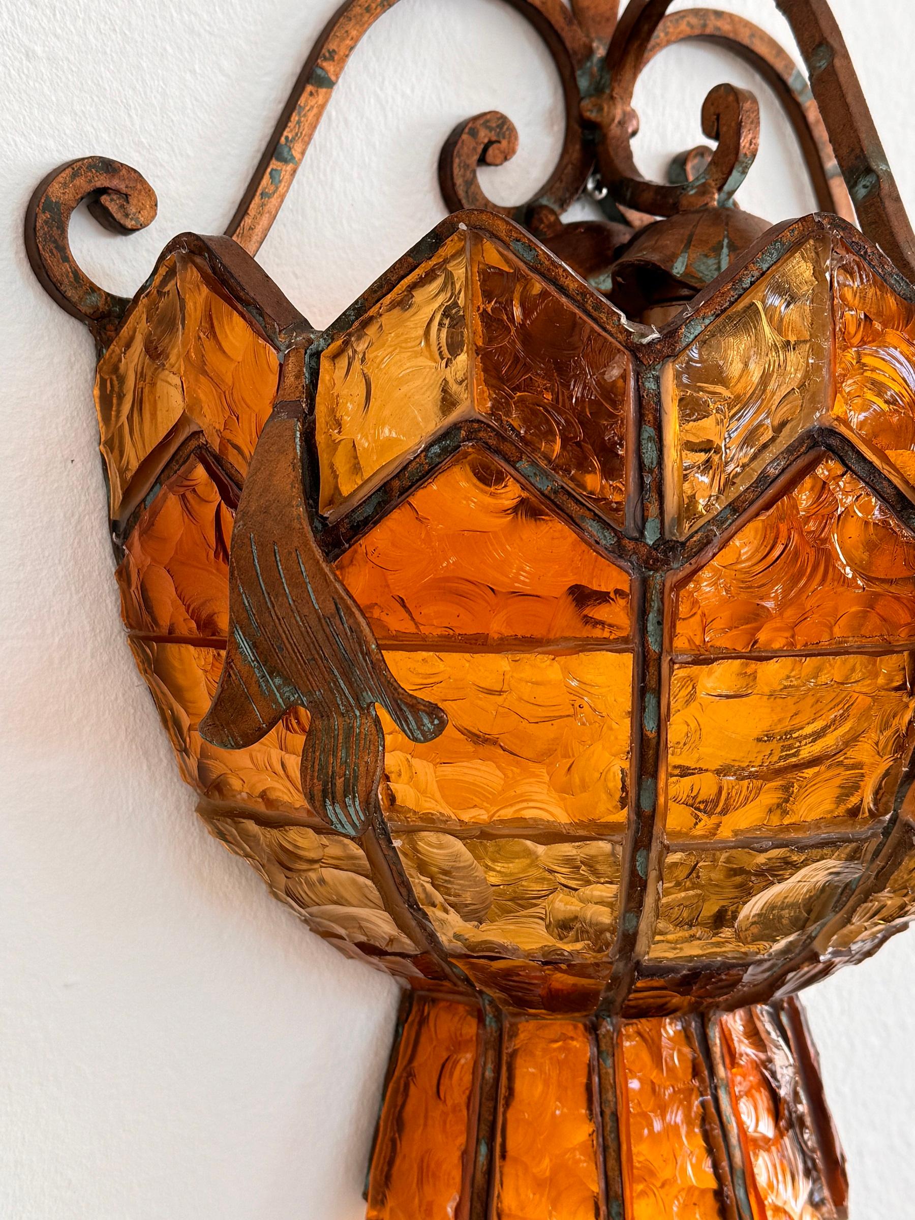 Paar Wandleuchter aus Schmiedeeisen und gehämmertem Glas von Poliarte, Italien, 1970er Jahre im Angebot 2