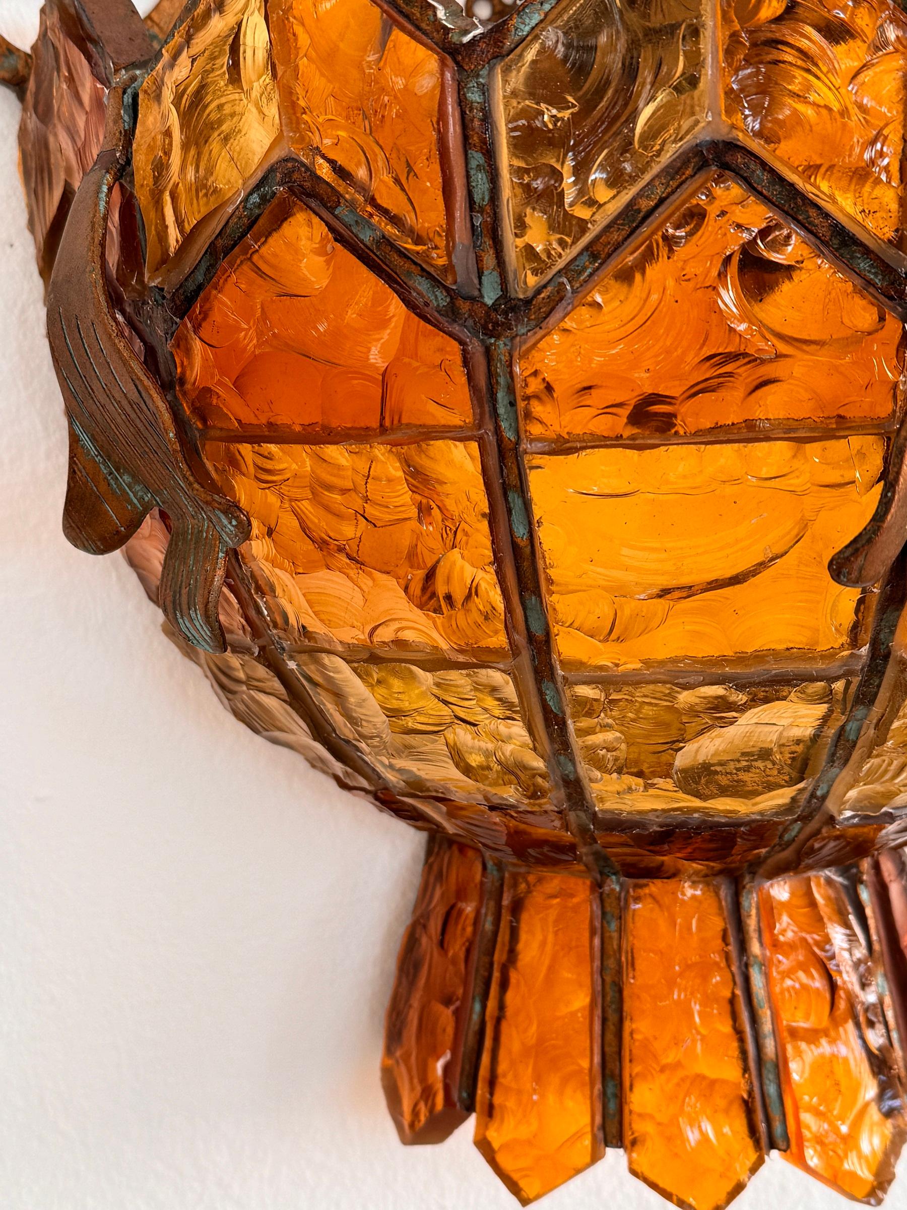 Paar Wandleuchter aus Schmiedeeisen und gehämmertem Glas von Poliarte, Italien, 1970er Jahre im Angebot 4