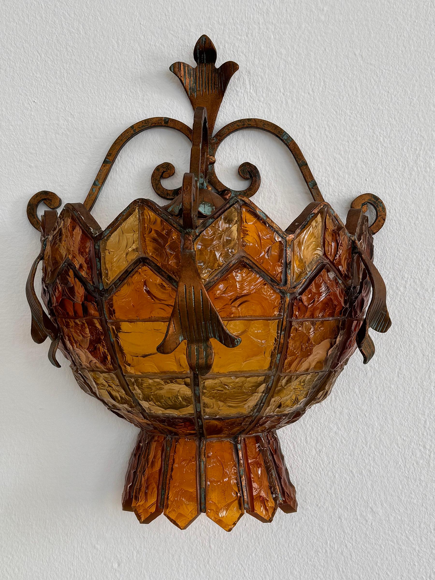 Paar Wandleuchter aus Schmiedeeisen und gehämmertem Glas von Poliarte, Italien, 1970er Jahre im Angebot 7