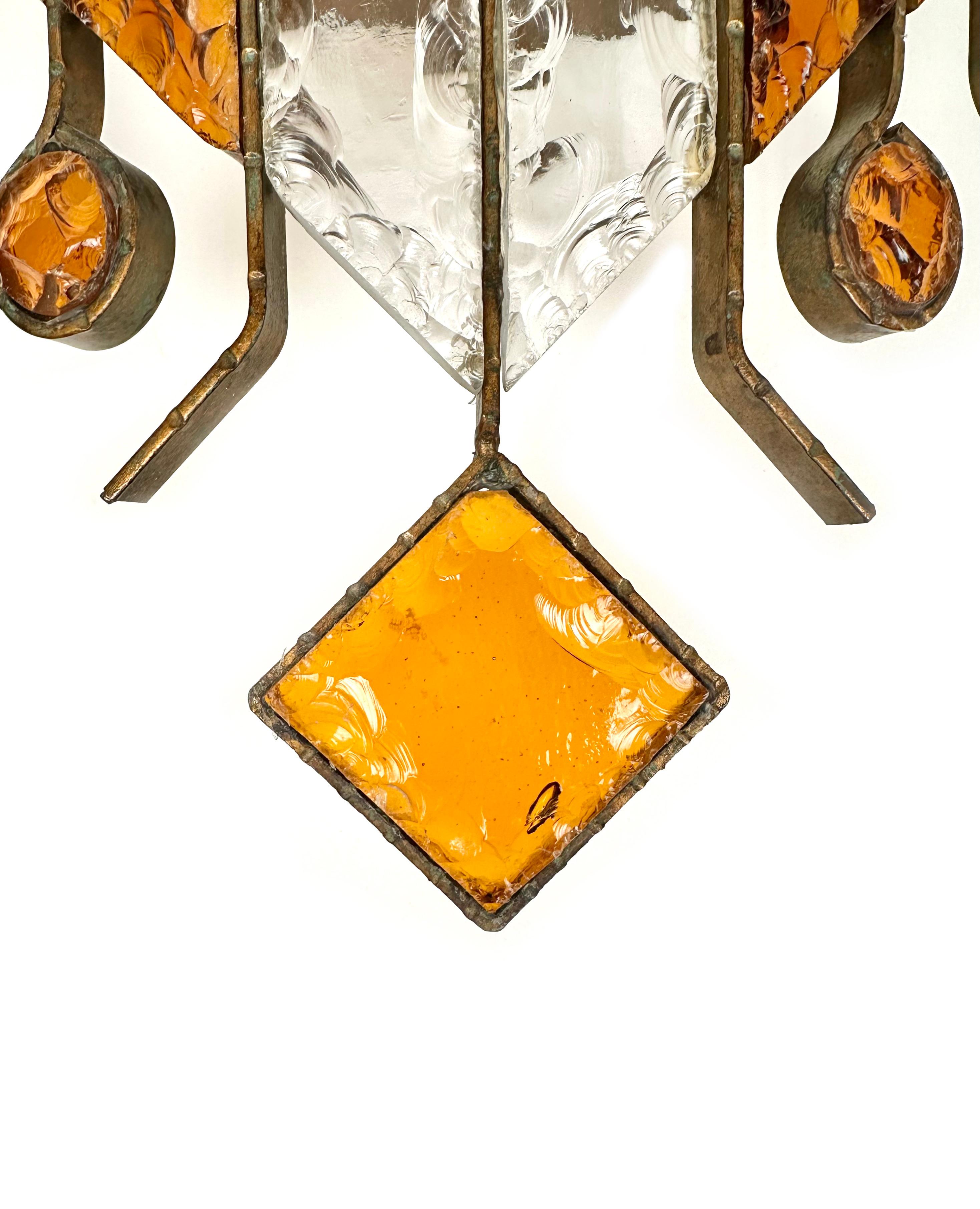 Pair of Sconces in Wrought Iron & Hammered Glass by Longobard, Italy, 1970s 2