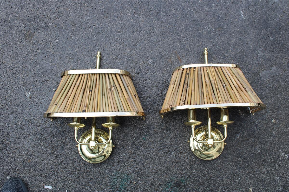 Italian Pair of Sconces Design Brass Gold Canes 1960 In Good Condition In Palermo, Sicily