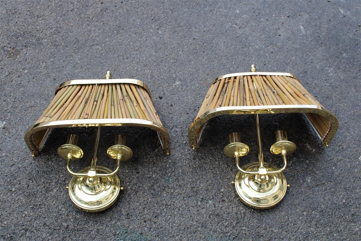 Late 20th Century Italian Pair of Sconces Design Brass Gold Canes 1960