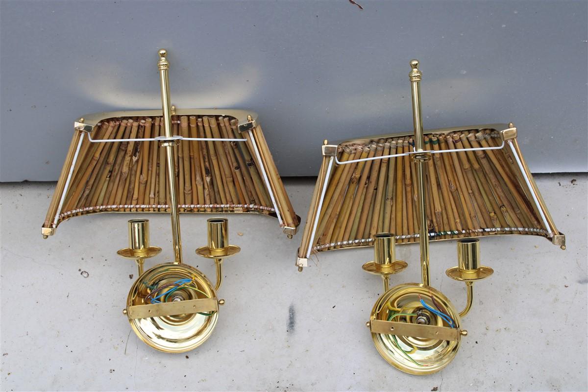 Italian Pair of Sconces Design Brass Gold Canes 1960 2