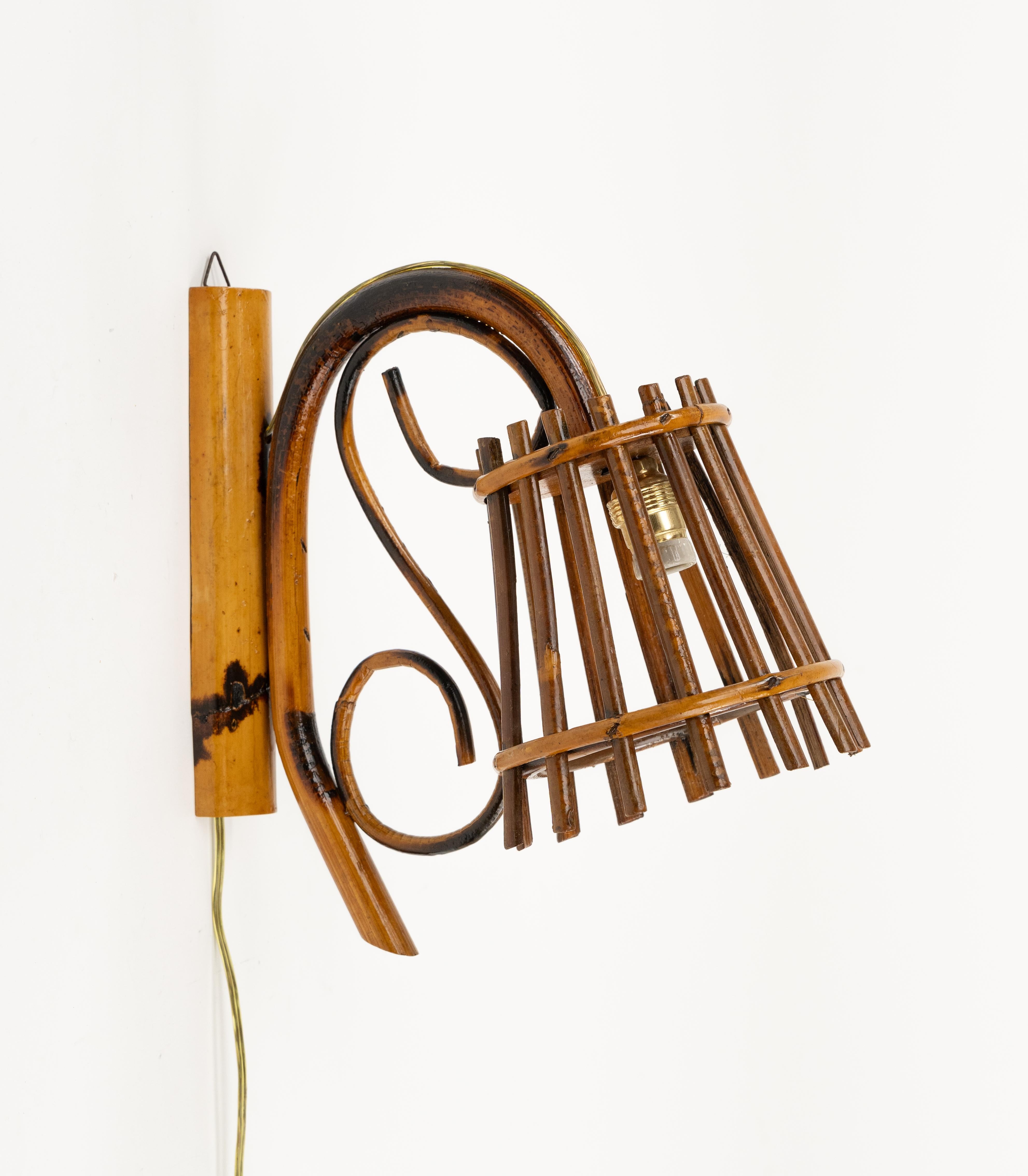 Paar Wandleuchter „Lantern“ aus Bambus und Rattan im Louis Sognot-Stil, Italien, 1960er Jahre im Angebot 6