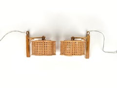 Pareja de faroles "linterna" de bambú y ratán estilo Louis Sognot, Italia, años 60