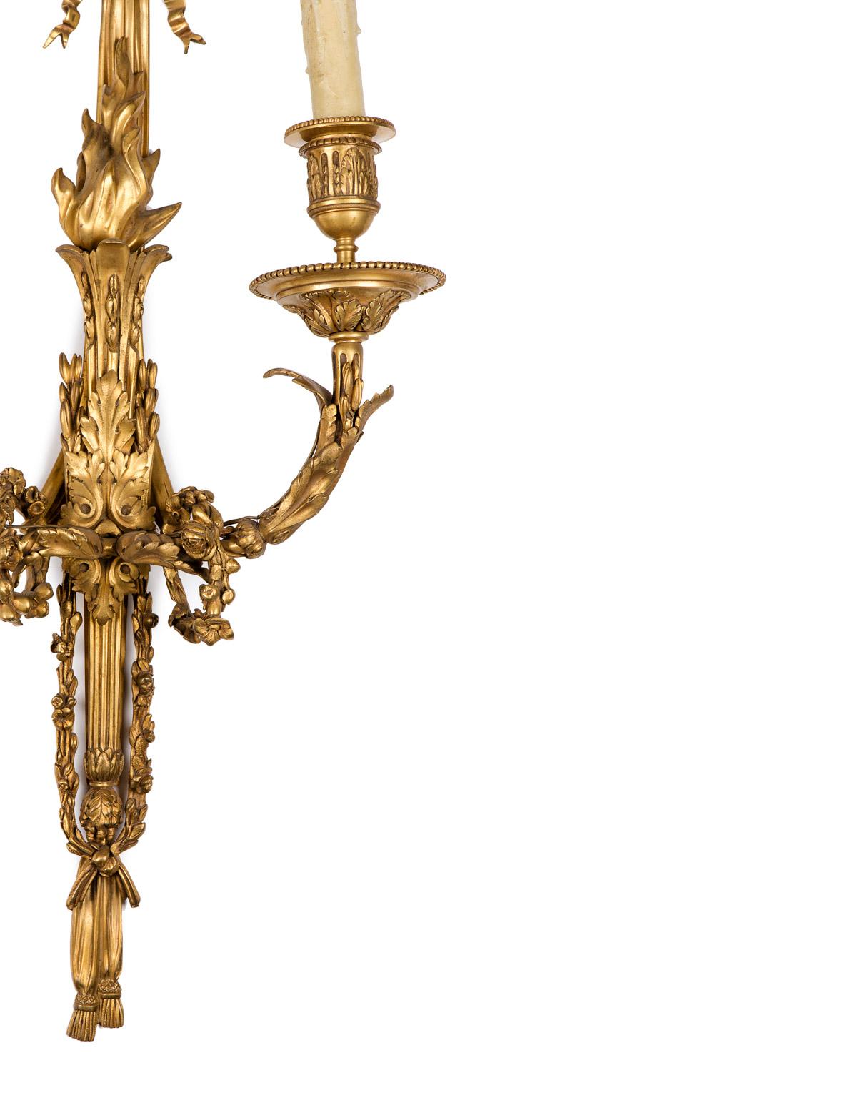 Louis XVI Pair of Sconces  Ormolu Bronze For Sale