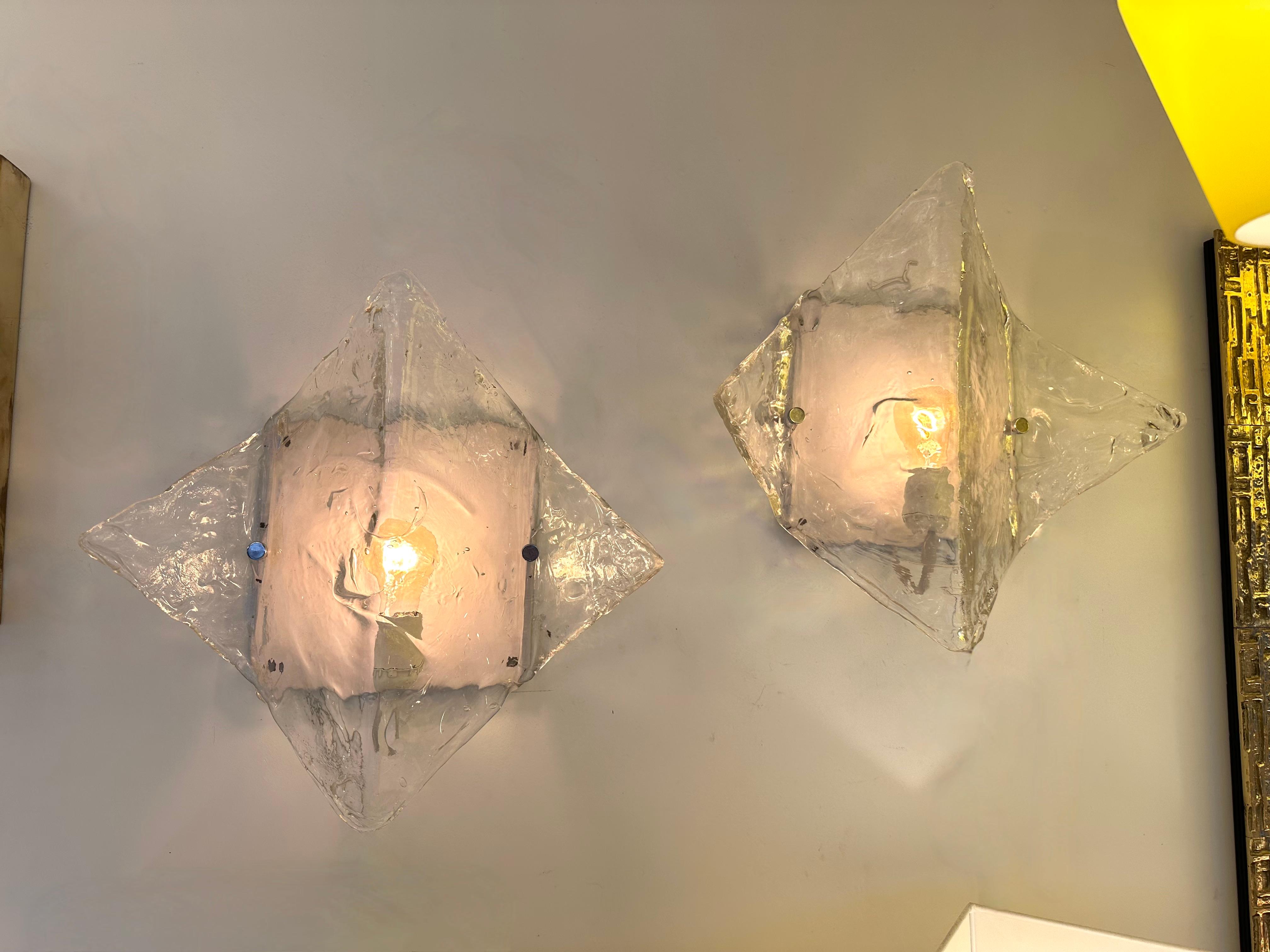 Mid-Century Modern Pair of Sconces LP253 Murano Glass by Carlo Nason for Mazzega, Italy, 1970s For Sale