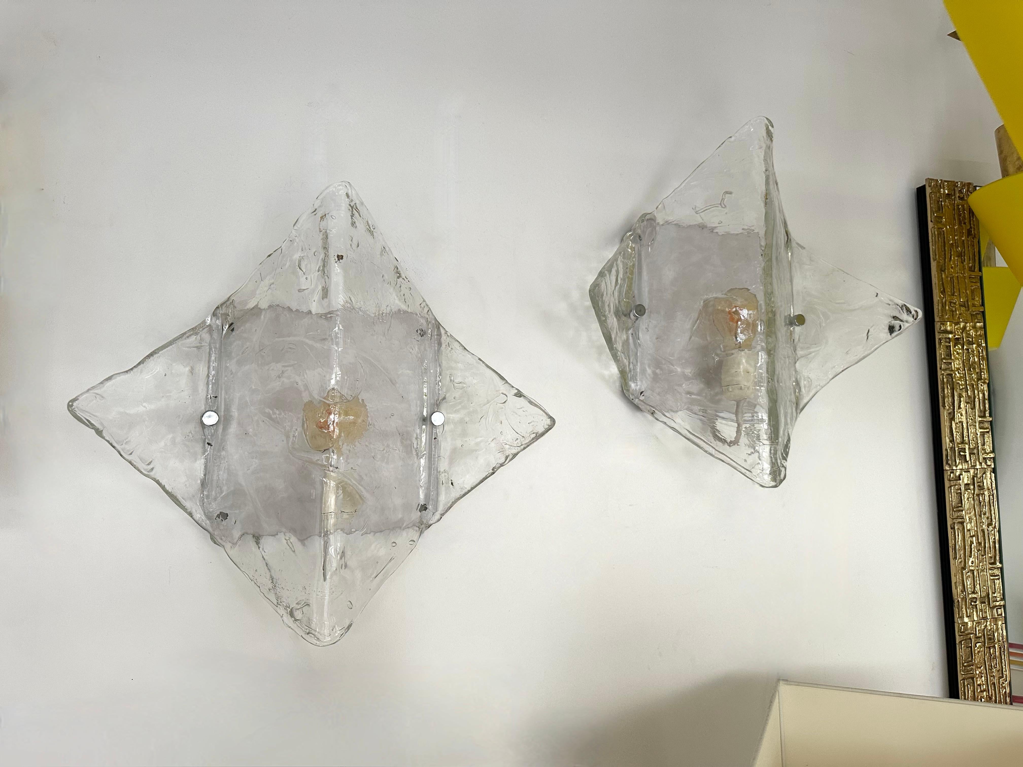 Late 20th Century Pair of Sconces LP253 Murano Glass by Carlo Nason for Mazzega, Italy, 1970s For Sale