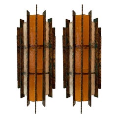 Pair of Sconces Metal Glass Gold Leaf by Biancardi Arte, Italy, 1970s