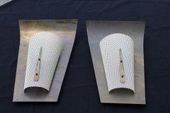 Pair of Sconces Midcentury French Design Curved Brass Gold Perforated Metal
