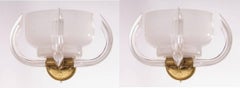 Pair of Sconces Milk Color with Clear Horns in Blown Murano Glass 1960s Italy