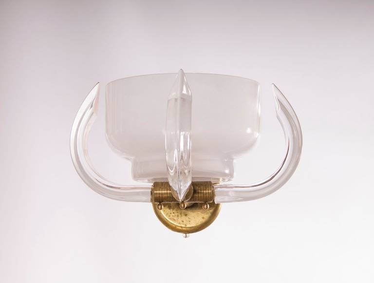 Italian Pair of Sconces Milk Color with Clear Horns in Blown Murano Glass 1960s Italy For Sale
