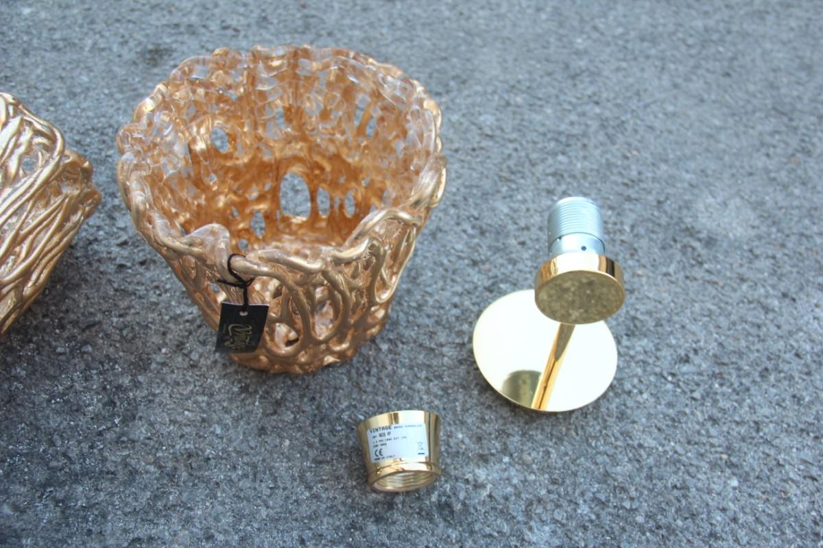 Pair of Sconces Modern Italian Design Gold Leaf Murano Glass Vintage Murano Luce For Sale 6