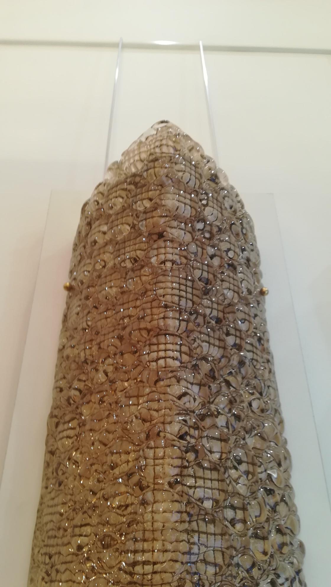 Ottone Coppia di lampade, vetro di Murano e ottone in vendita