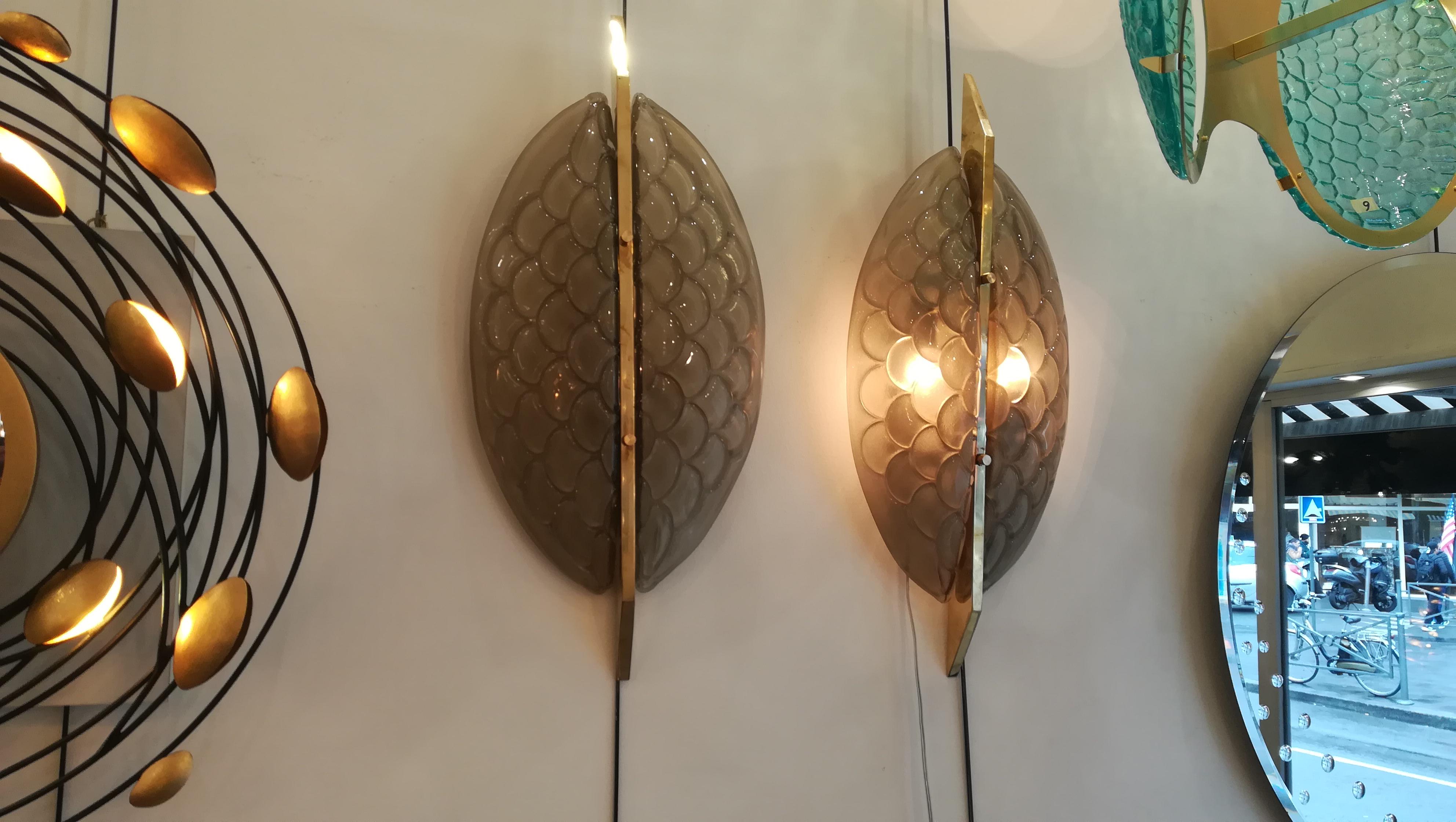 Pair of Sconces, Murano Glass and Brass For Sale 2