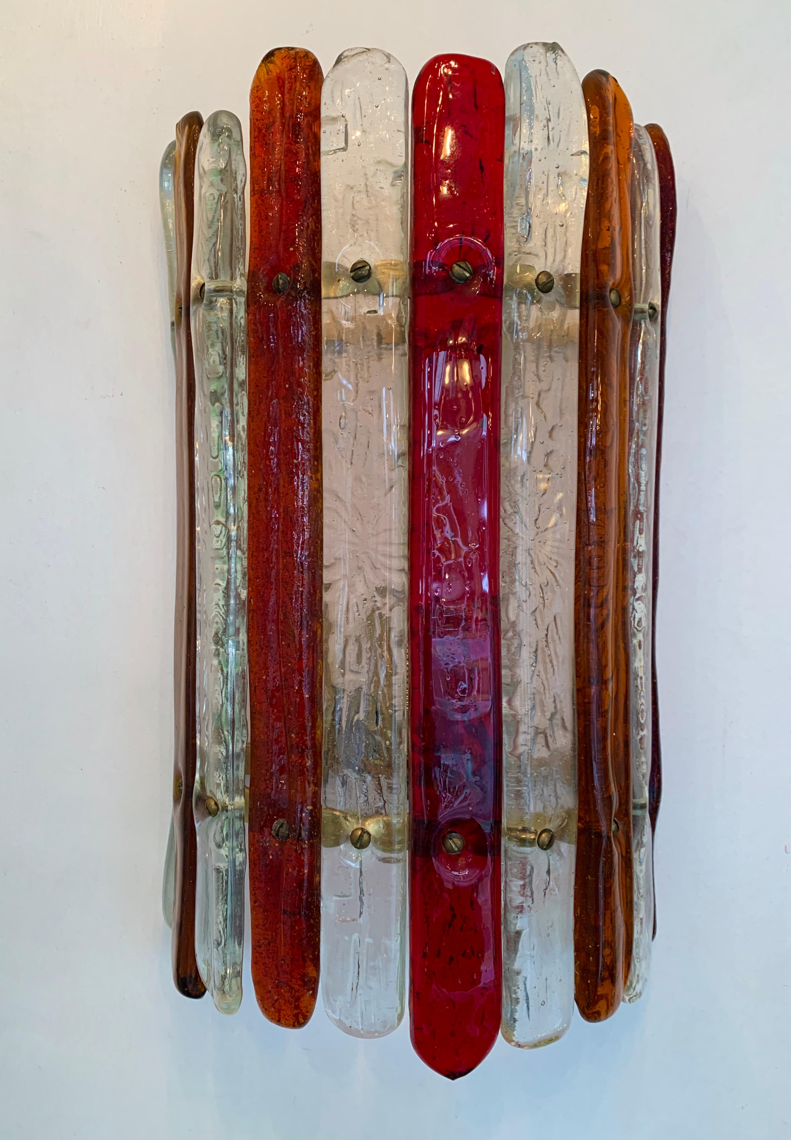 Pair of Sconces Murano Glass and Brass, Italy, 1970s In Good Condition In SAINT-OUEN, FR