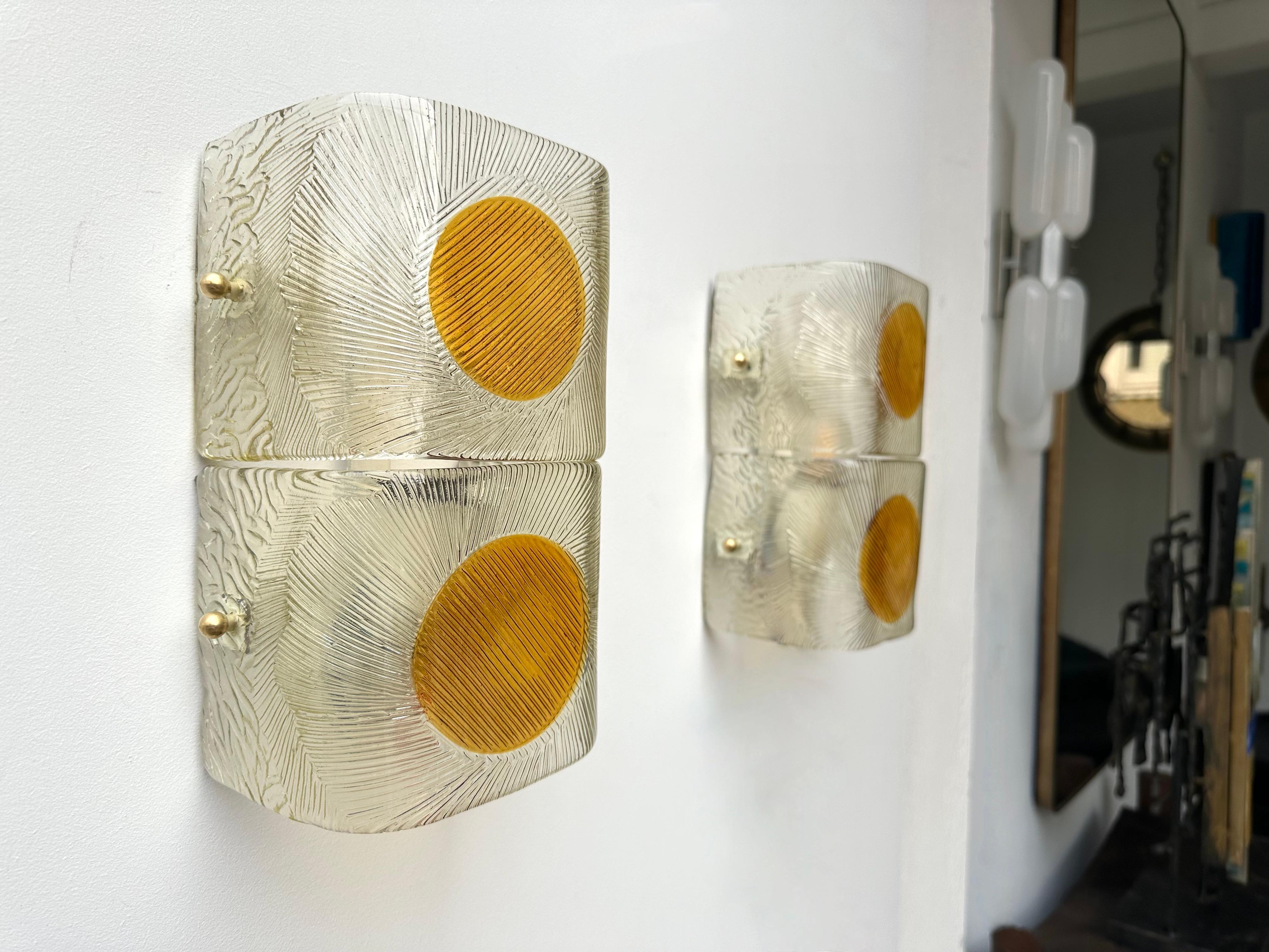 Paire d'appliques en verre de Murano par Mazzega, Italie, 1970 Bon état - En vente à SAINT-OUEN, FR