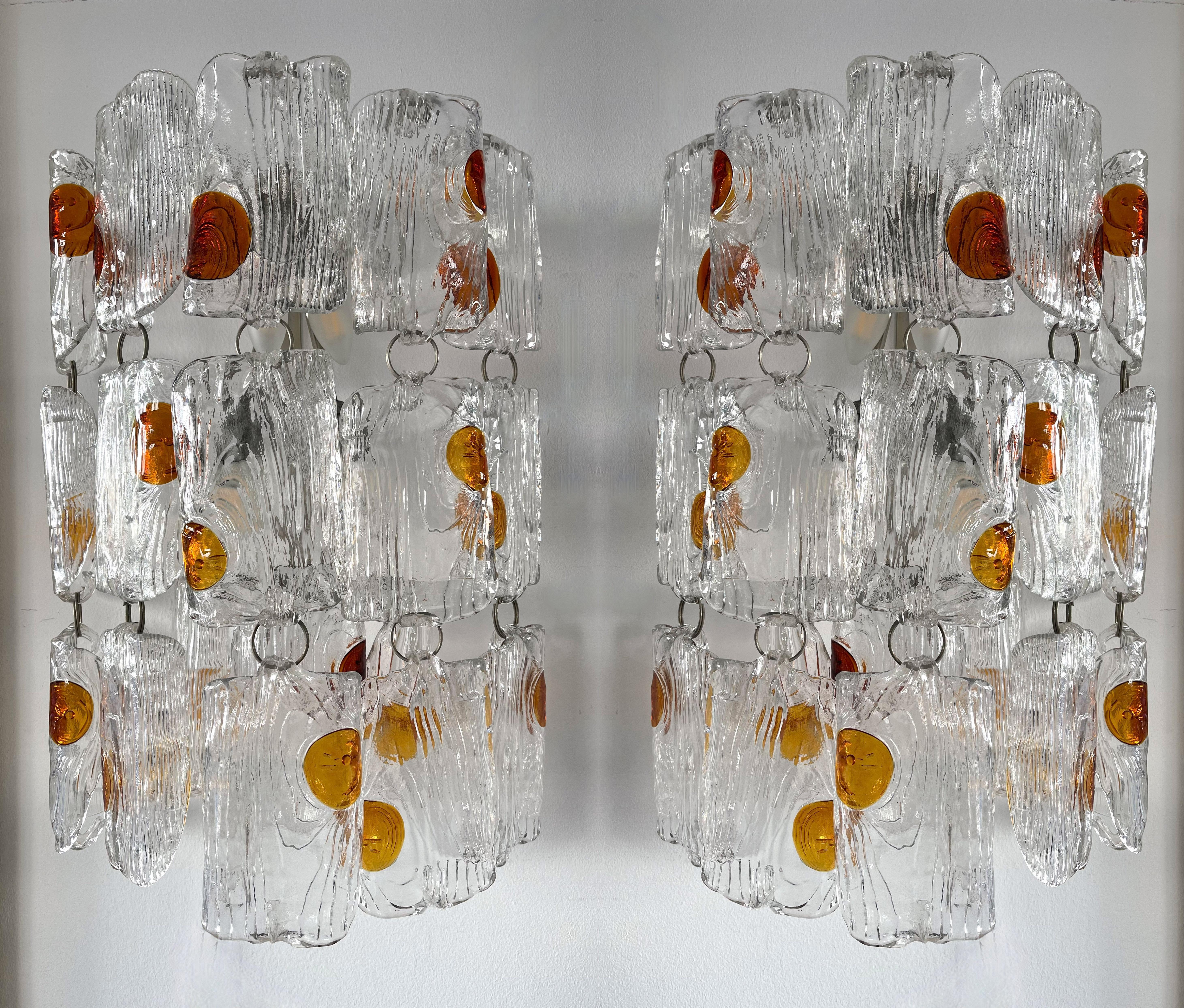 Pair of Sconces Murano Glass by Toni Zuccheri for Mazzega, Italy, 1970s 5