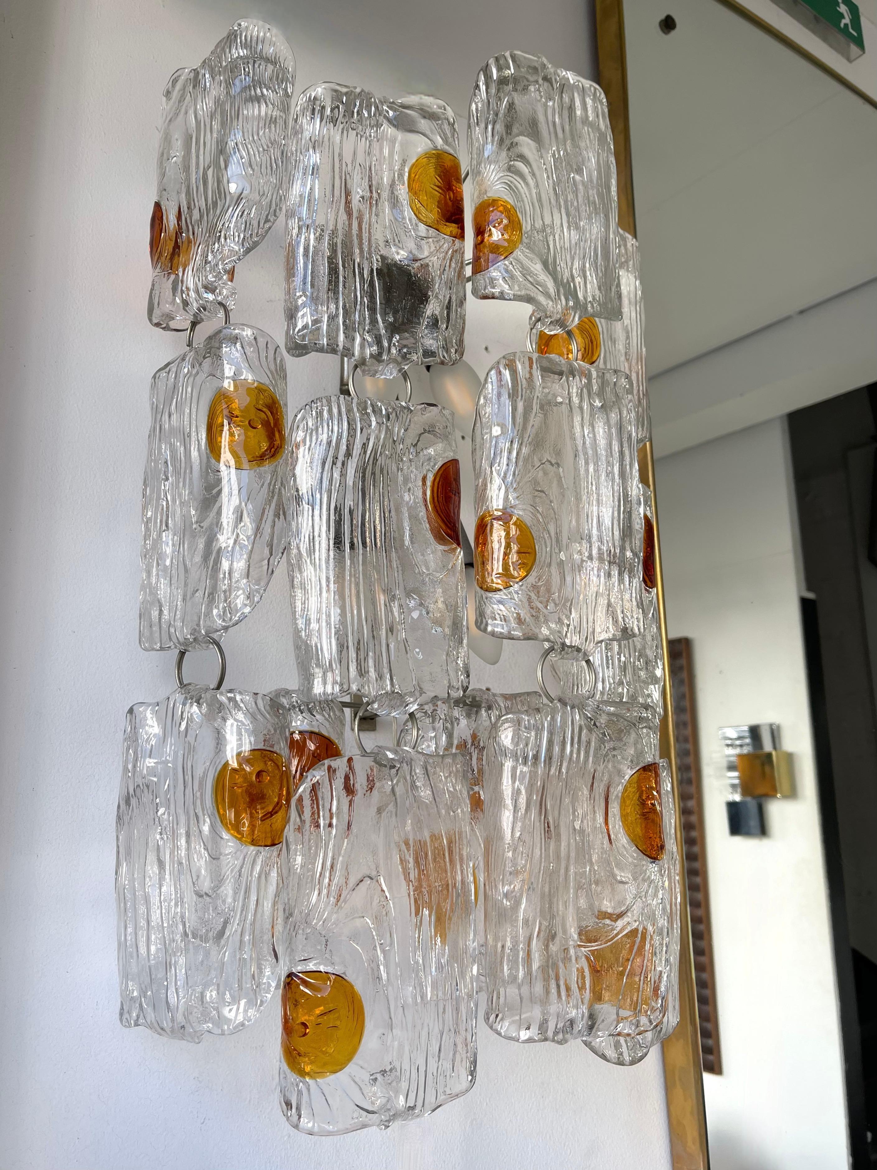 Rare Mid-Century Modern Space Age pair of wall lights lamps sconces, murano glass by Toni Zuccheri for the manufacture Mazzega. Famous italian design like Venini, Vistosi, La Murrina, Aldo Nason, Stilnovo, Joe Colombo, Arteluce, Arredoluce, Lumi,