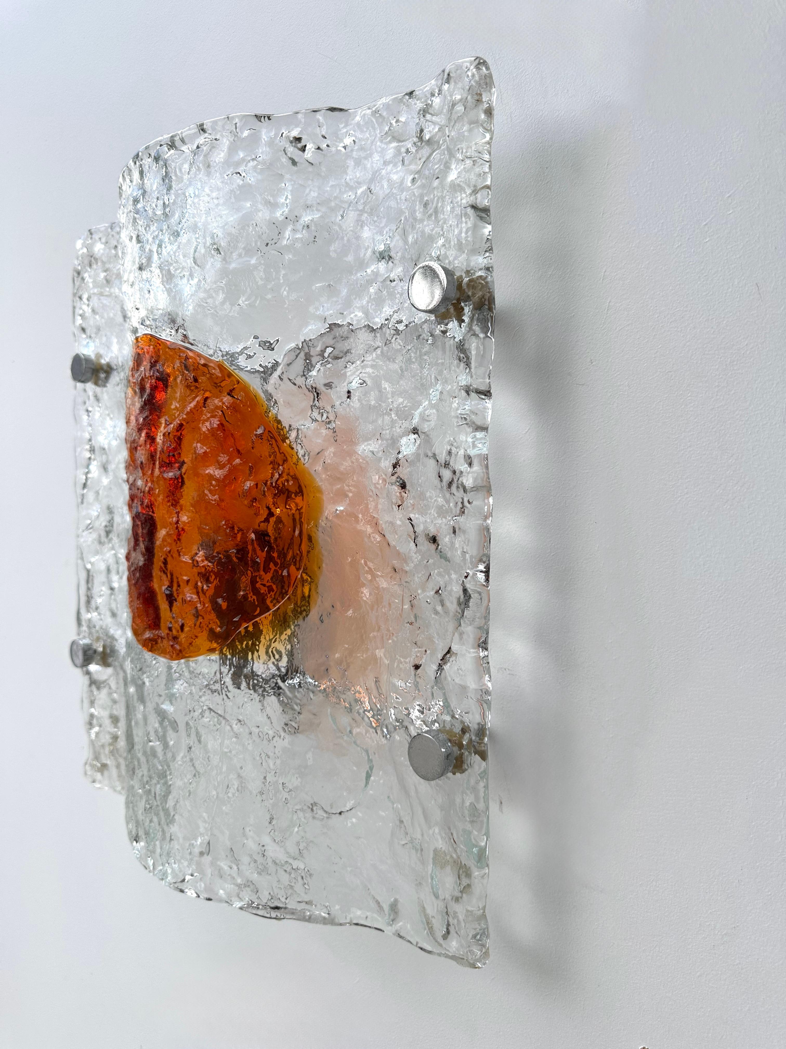 Late 20th Century Pair of Sconces Murano Glass by Toni Zuccheri for Mazzega, Italy, 1970s For Sale