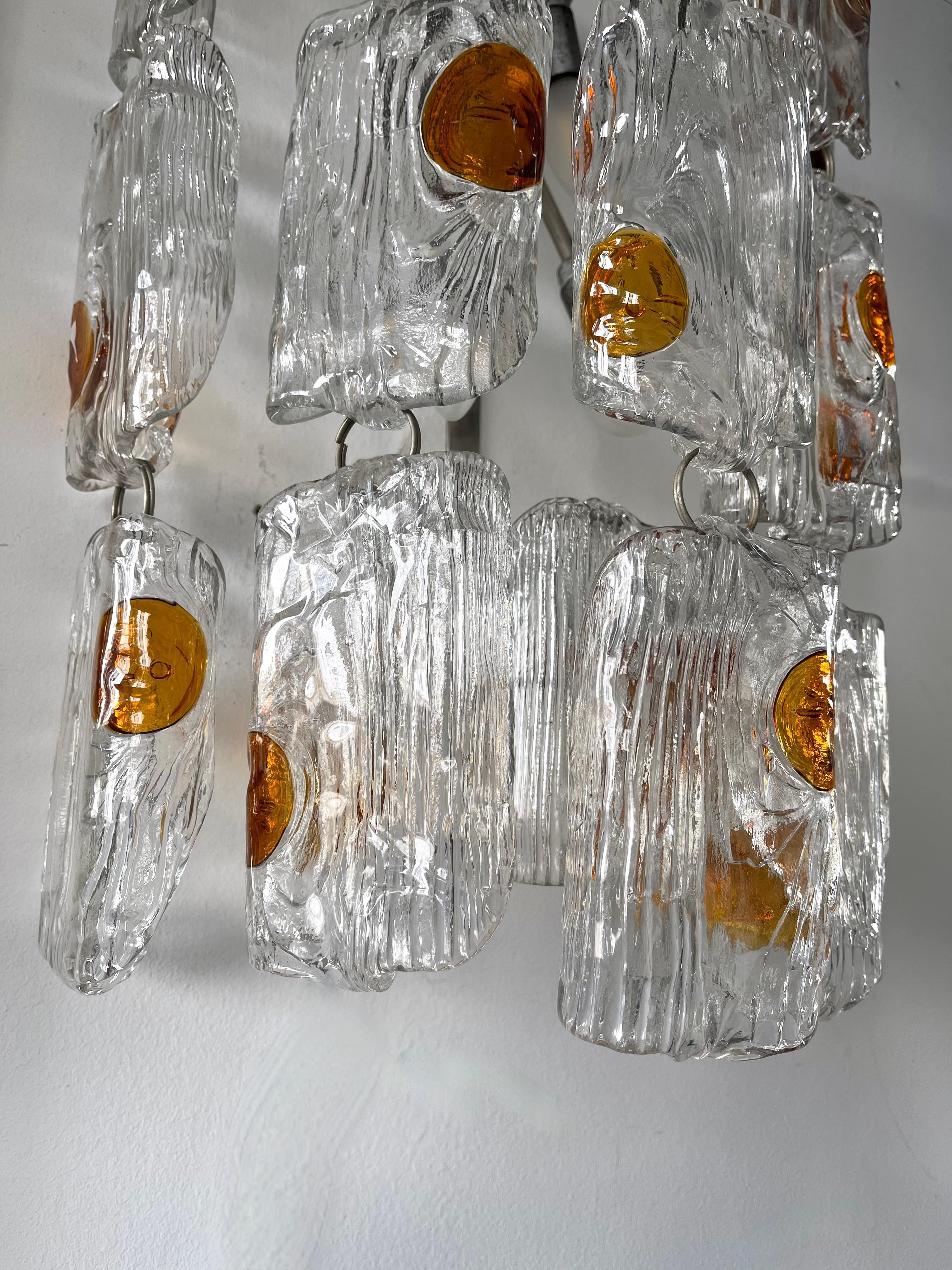 Metal Pair of Sconces Murano Glass by Toni Zuccheri for Mazzega, Italy, 1970s