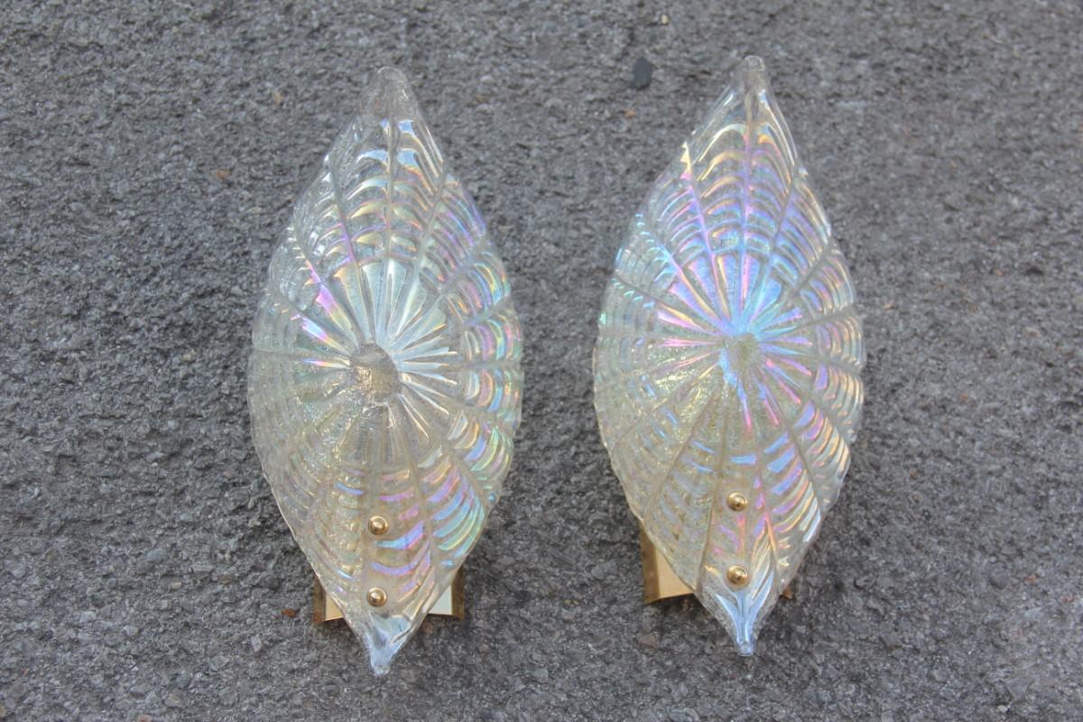 Pair of Sconces Murano Glass Rainbow with Luster Brass Gold Parts 1970s Italian  In Good Condition In Palermo, Sicily