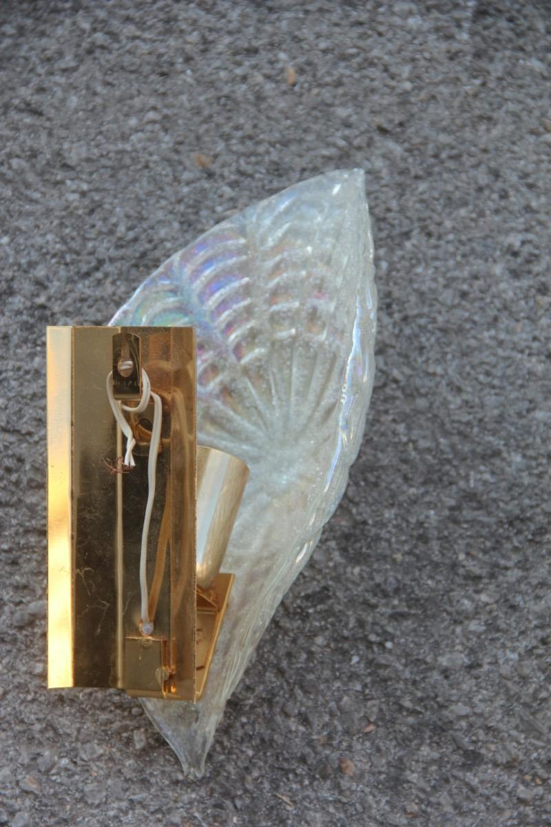 Late 20th Century Pair of Sconces Murano Glass Rainbow with Luster Brass Gold Parts 1970s Italian 