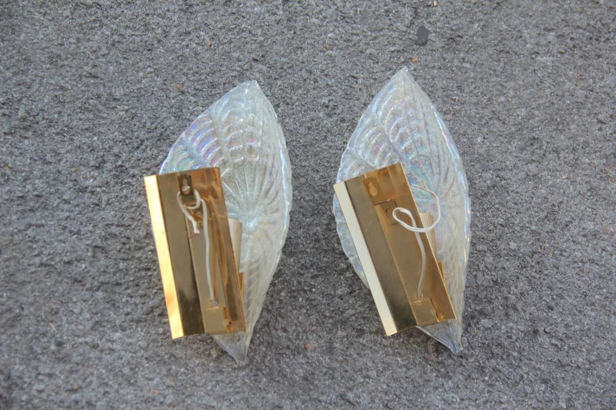 Pair of Sconces Murano Glass Rainbow with Luster Brass Gold Parts 1970s Italian  1