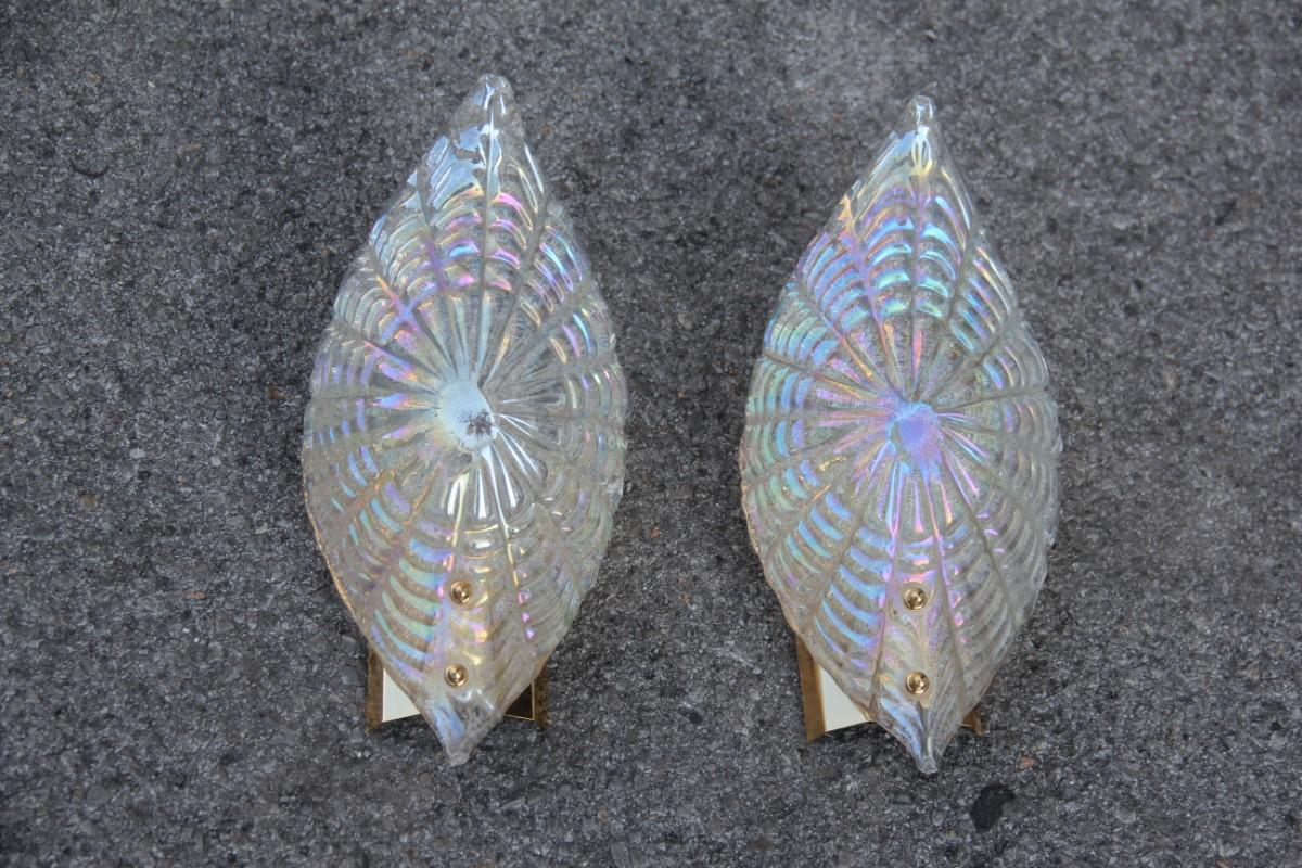 Pair of Sconces Murano Glass Rainbow with Luster Brass Gold Parts 1970s Italian  4