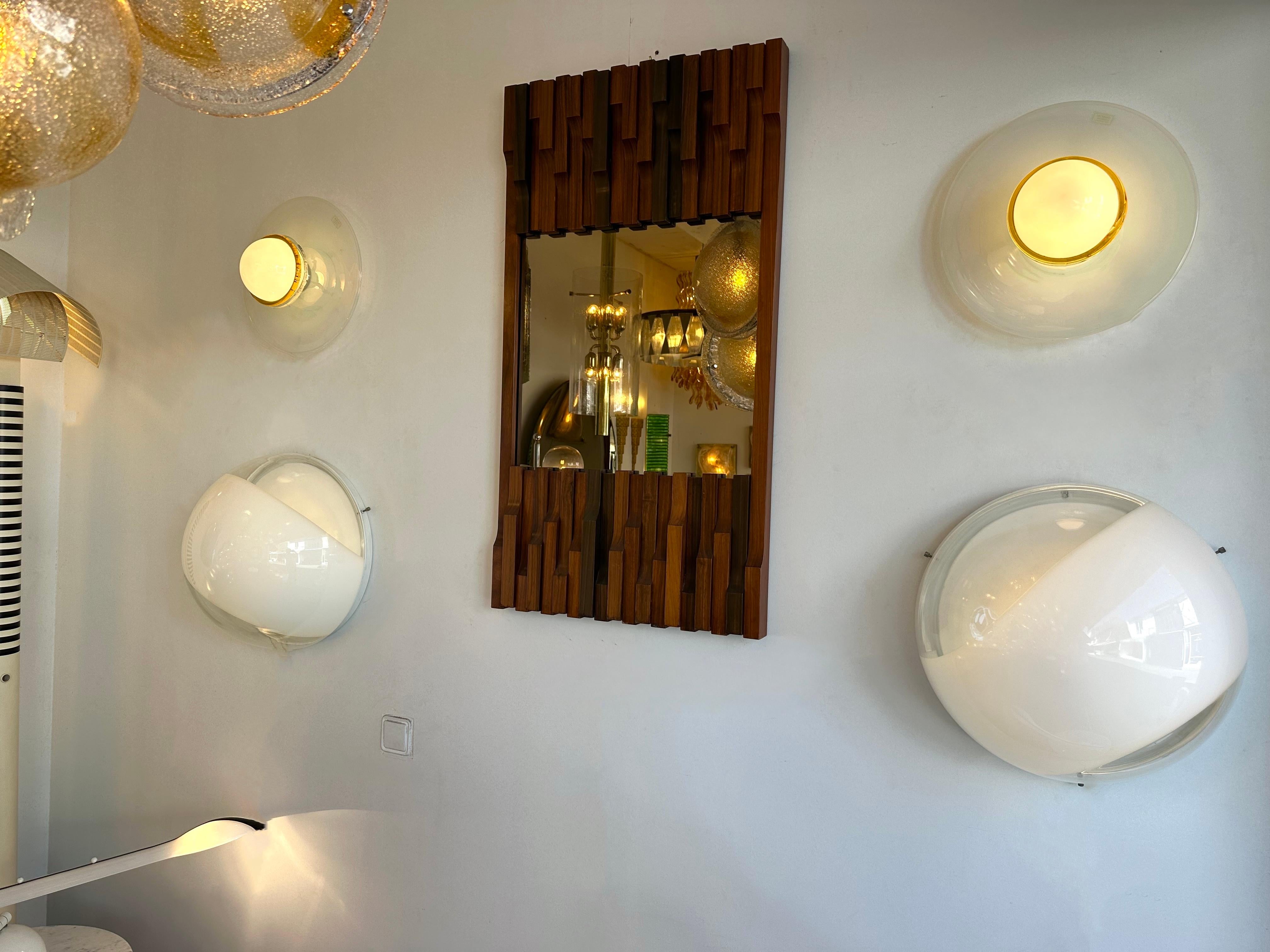 Pair of Sconces Opal Murano Glass Disc by I TRE, Italy, 1970s en venta 5