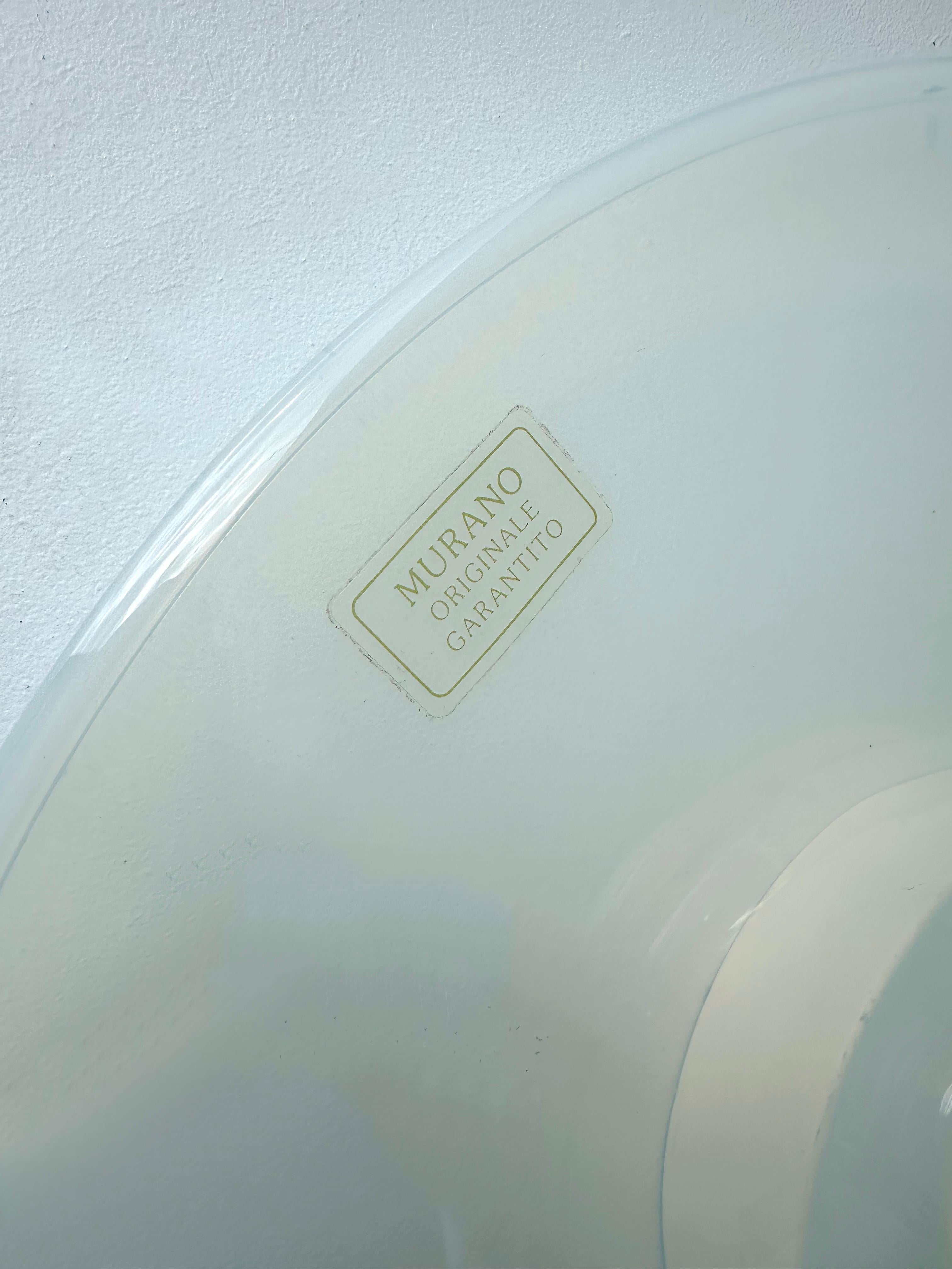 Pair of Sconces Opal Murano Glass Disc by I TRE, Italy, 1970s finales del siglo XX en venta