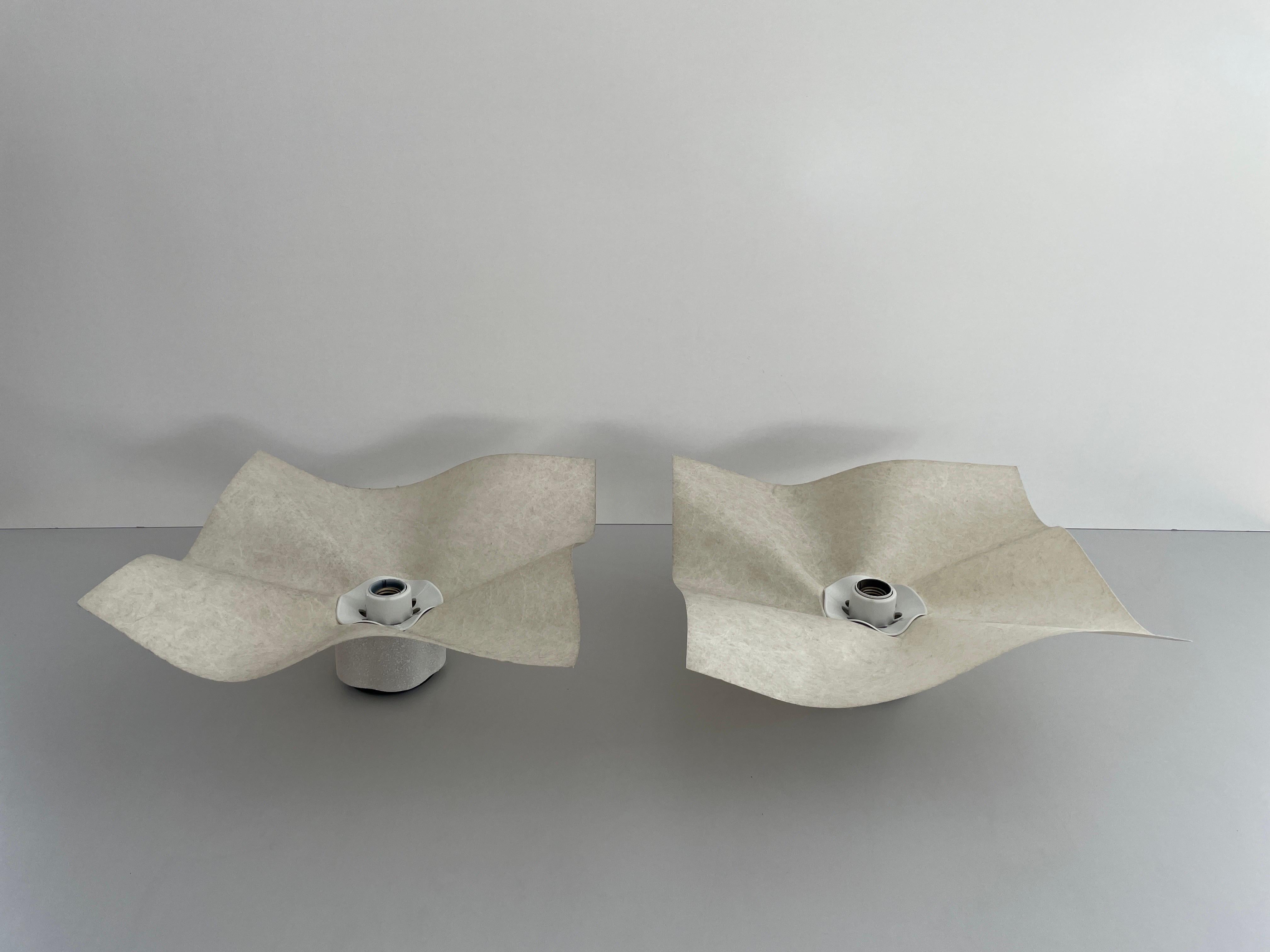 Pair of Sconces or Ceiling Lamps by Mario Bellini for Artemide, 1970s, Italy

Lampshade is in good condition and very clean. 
This lamp works with E27 light bulb
Wired and suitable to use with 220V and 110V for all countries.

Measures: 
45 cm x 45
