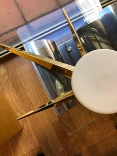 Pair of Sconces or Ceiling Light in Brass and Frosted Opal Glass