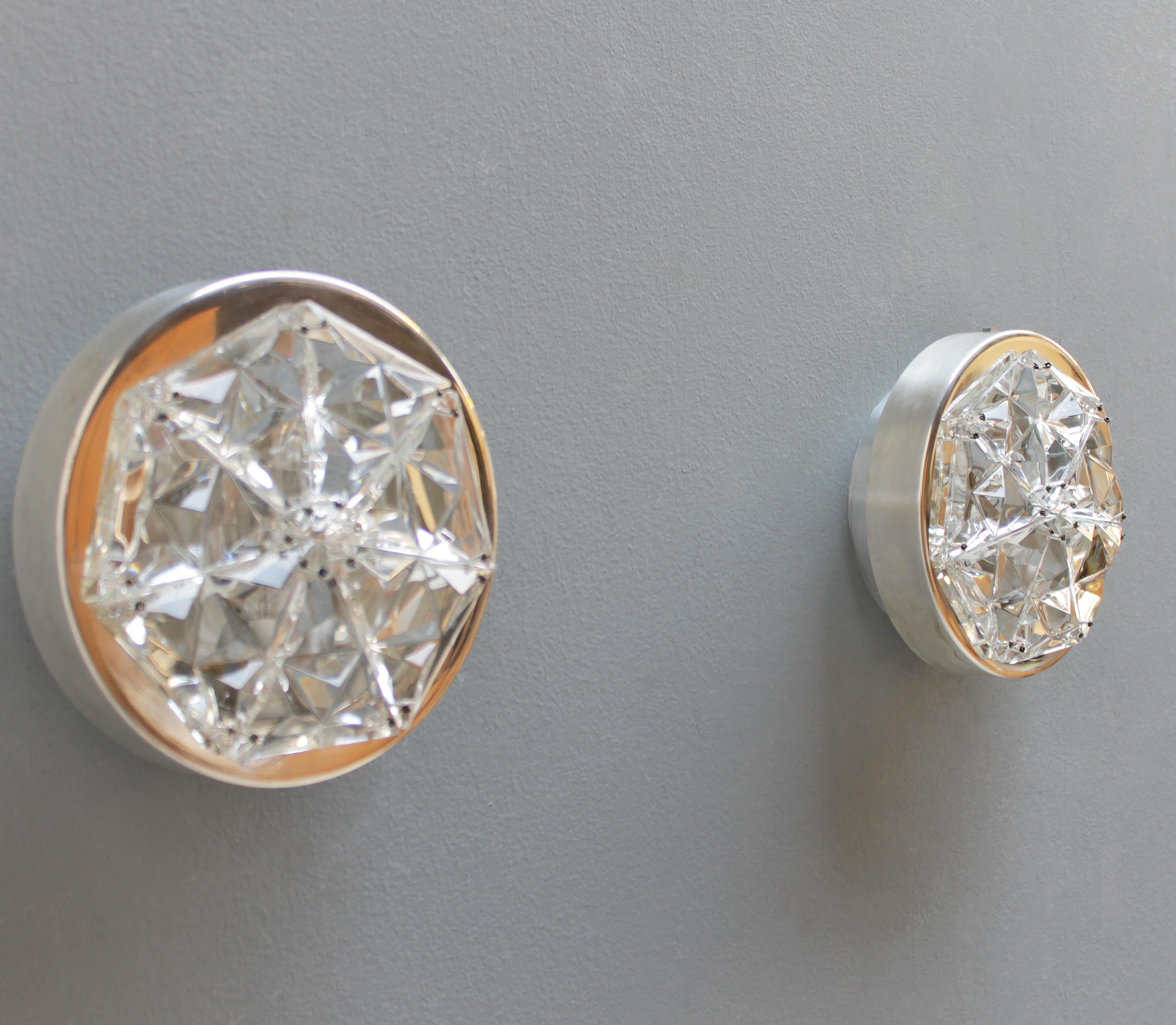 Crystal Pair of Sconces or Flushmounts by Kinkeldey, Germany For Sale