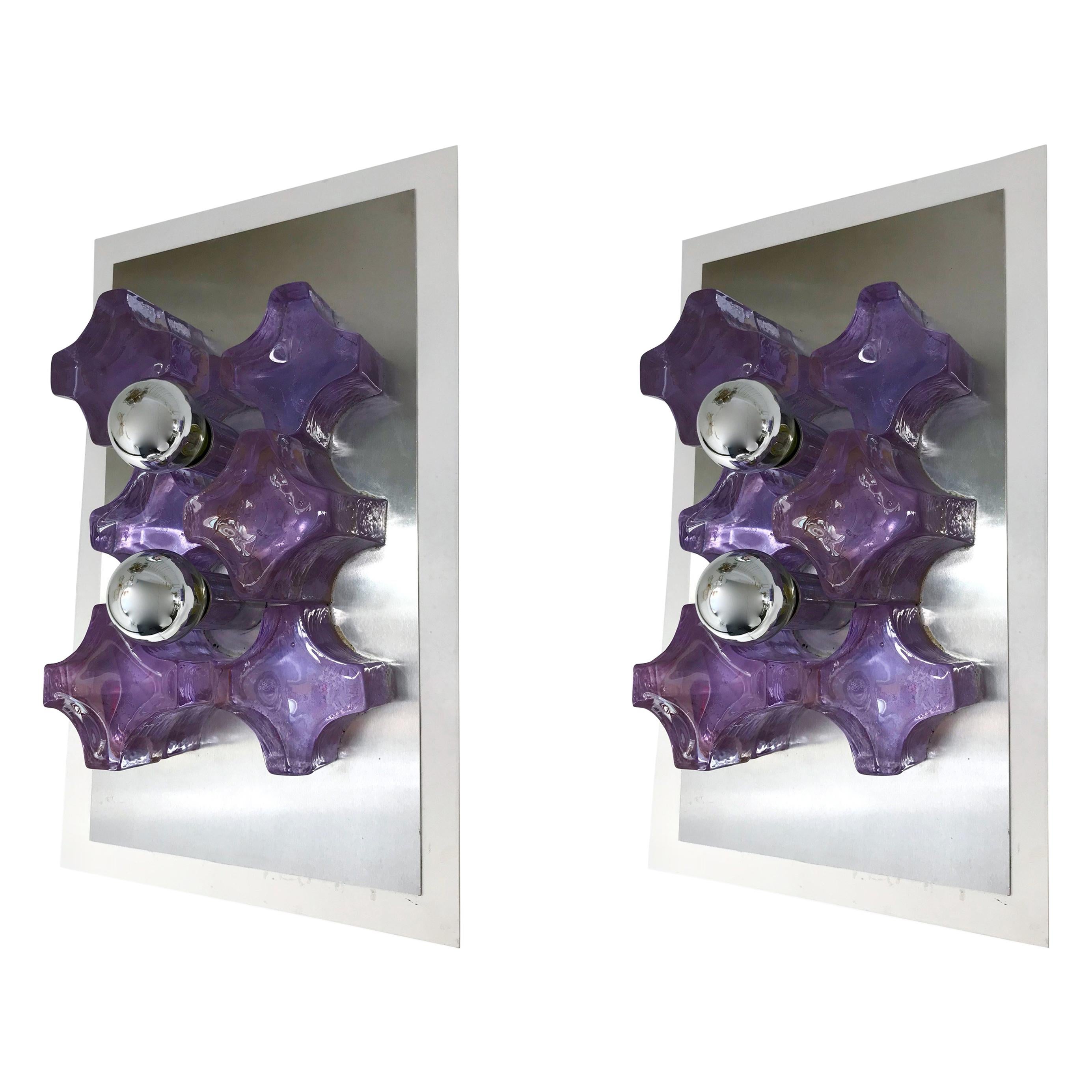 Pair of Sconces Pressed Glass by Biancardi and Jordan Arte, Italy, 1970 For Sale