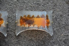 Pair of Sconces Rectangular Murano Glass Mazzega Yellow Transparent, 1970