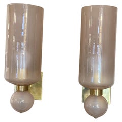 Paire d
appliques, rose parme, Murano, XXe siècle