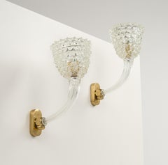 Pair of Sconces Rostrato Murano Glass & Brass Barovier & Toso Style, Italy 1950s